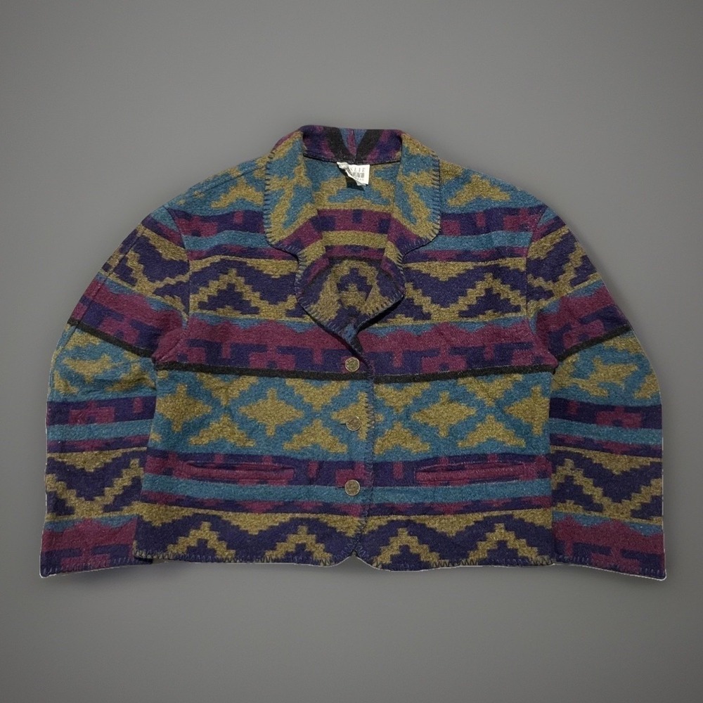 VTG 90s Leslie Fay Womens Western Navajo Geometric Jacket Wool Blanket Coat 8